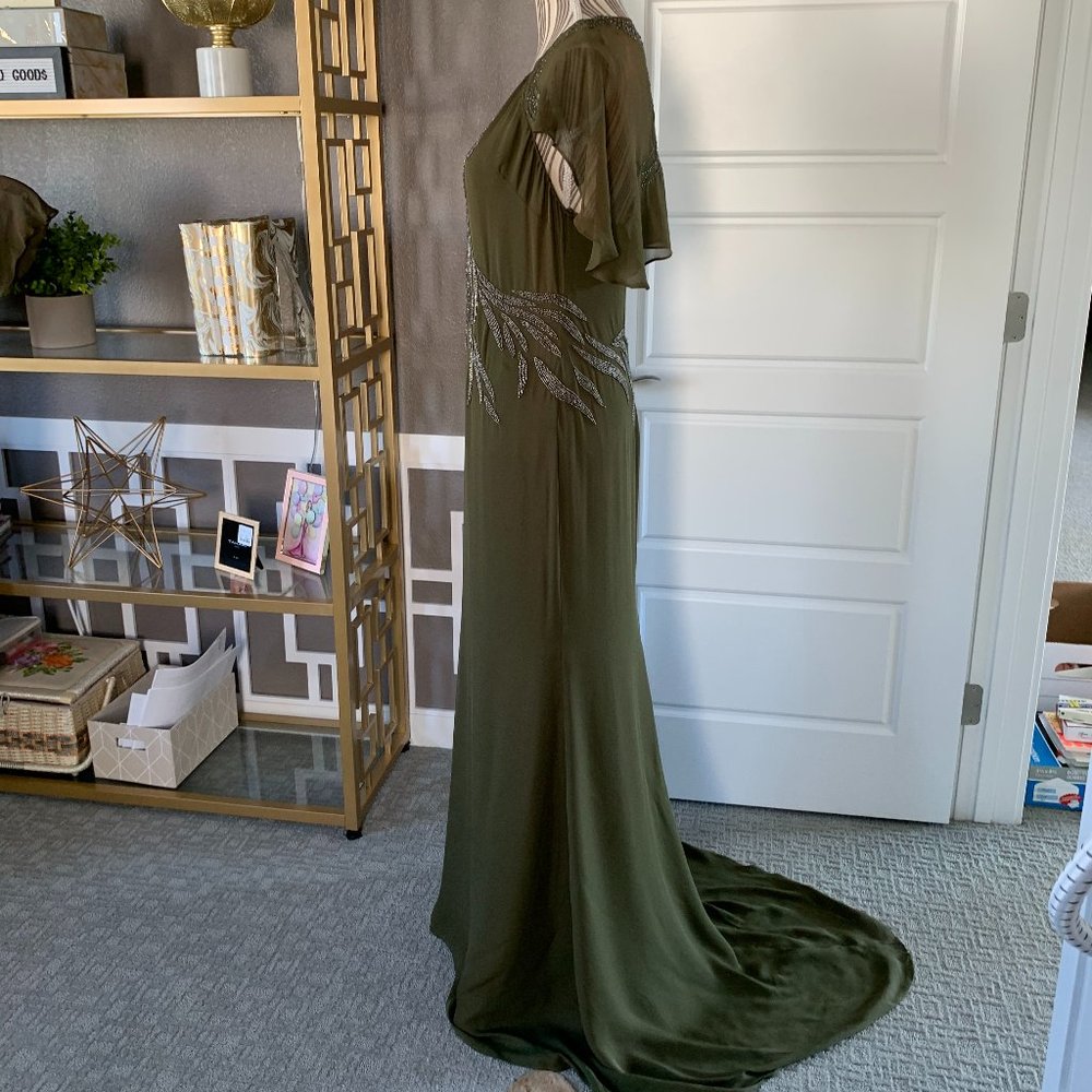 Haute Hippie Shaded Palm Bead Silk Gown